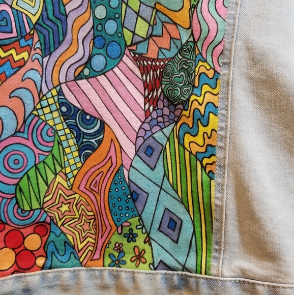 SALE! 2× HP🌈 Handpainted Denim Jacket Abstract - Picture 6 of 7